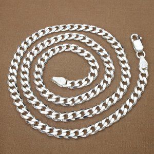Real 925 Sterling Silver Curb Chain 5.7mm 22", High Quality Made in Italy